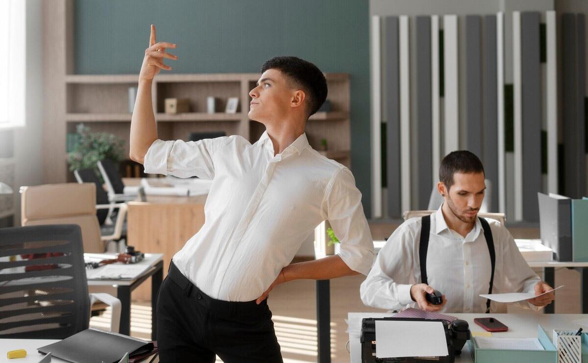 Man performing vogue dance indoors